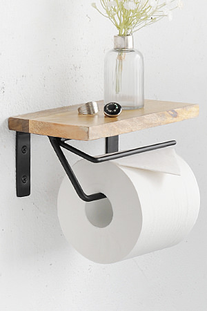 Plain Iron Toilet Paper Holder Wood Top