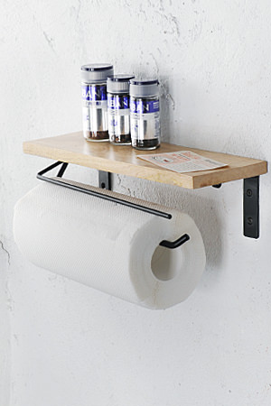 Plain Iron Toilet Paper Holder Wood Top Double